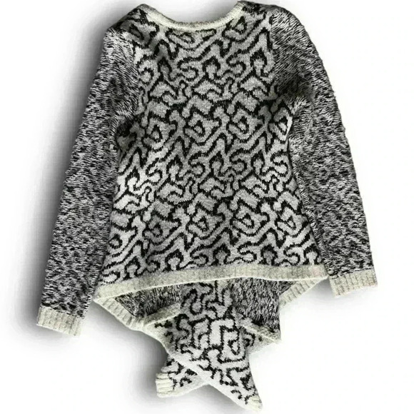 Wool blend knit open front cardigan geometric artsy pattern sweater waterfall m - Picture 8 of 8